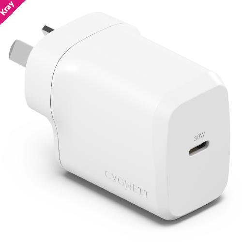 LS Cygnett PowerPlus 30W USB-C PD GaN Fast Wall Charger -White(CY4736PDWCH),Portable,Best for iPhone,Samsung's PPS & USB-C Devices, 2 Years Warranty