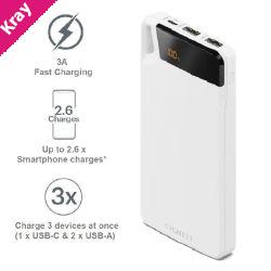 Cygnett ChargeUp Boost 4th Gen 10K mAh Power Bank-White(CY4748PBCHE)Triple Port(Dual USB-A 15W+1xUSB-C 15W),15cm USB-C Cable,15W Max,2 Years Warranty