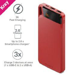 Cygnett ChargeUp Boost 4th Gen 10K mAh Power Bank -Red(CY4749PBCHE)Triple Port(Dual USB-A 15W + 1xUSB-C 15W),15cm USB-C Cable,15W Max,2 Years Warranty