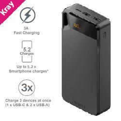 Cygnett ChargeUp Boost 4th Gen 20K mAh Power Bank- Black(CY4751PBCHE)Triple Port(Dual USB-A 15W+1xUSB-C 15W),15cm USB-C Cable,15W Max,2 Years Warranty