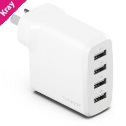Cygnett PowerPlus 24W Multi Port USB-A Wall Charger - White(CY4768PDWCH) 4xUSB-A (12W),Compact,Lightweight,24W Max,2 Years Warranty