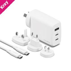 Cygnett Voyager 67W Multi-Port GaN Travel Wall Charger - White (CY4771PDWCH), 2x USB-C (67W), 1x USB-A (20W),1M USB-C to USB-C , 2 Years Warranty
