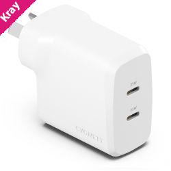 Cygnett PowerPlus 35W Dual Port USB-C PD Fast Wall Charger -White(CY4774PDWCH),2xUSB-C(35W), Best for iPhone,Samsung's PPS & USB-C Devices, 2 Years Wa