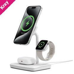 Cygnett ChargeBase Qi2 3-in-1 Magnetic 15W Wireless Charger-White(CY5070BUNCP),1.2M USB-C Cable,5W Watch Charger, 180° Swivel Head,2 Years Warranty