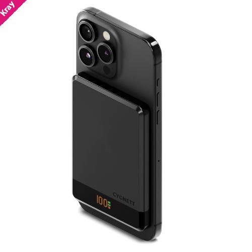 Cygnett MagSlim 5k Magnetic Wireless Power Bank - Black (CY5092PBCHE), MagSafe Compatible,Slim and Sleek, Modern Display, 2 Years Warranty