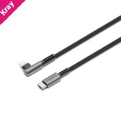 Cygnett Unite Right-Angle Lightning to USB C Cable (1M) - Black (CY5102PCCCL), 30W, Double Braided, 480Mbps Transfer, Fast Charge, 2 Years Warranty