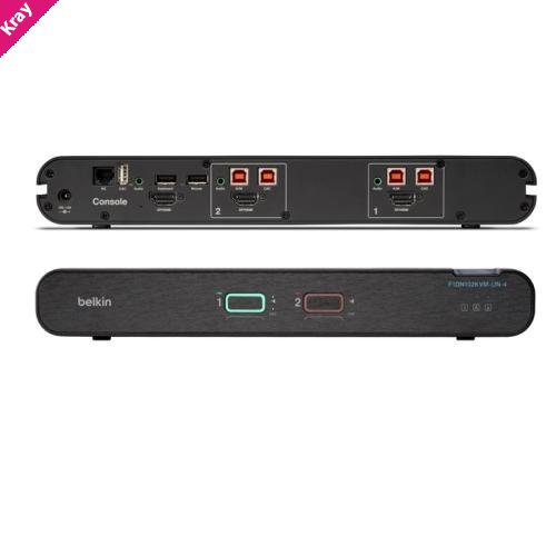Belkin Universal 2nd Gen Secure KVM Switch w/ CAC - Black (F1DN102KVM-UN-4),12VDC 2.5A, 2 Years Warranty