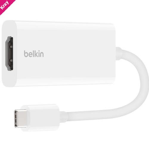 Belkin USB-C to HDMI Adapter - White (F2CU038dsWHTAPL), 4K@60Hz, Dolby Vision, HDCP 2.2, 6-Layer Circuit Board, Wi-Fi Shielding, 2-Year Warranty