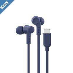 Belkin SoundForm USBC Wired Earbuds  Blue G3H0002fqBLV2 Adjustable Volume Limiter IPX5Rated 10mm Drivers TangleFree 2 Years Warranty