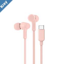 Belkin SoundForm USBC Wired Earbuds  Pink G3H0002fqPKV2 Adjustable Volume Limiter IPX5Rated 10mm Drivers TangleFree 2 Years Warranty