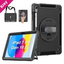 USP Rugged Apple iPad (10.2') (9th/8th/7th Gen) Case Black - Built-in-Kickstand, Adjustable Hand Strap, Shoulder Strap, Pen Holder, 3 Years Warranty