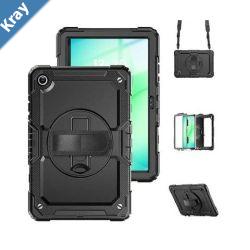 USP Rugged Samsung Galaxy A11Tab A9 8.7 Case Black  BuiltinKickstand Adjustable Hand Strap Shoulder Strap DropProof ShockProof