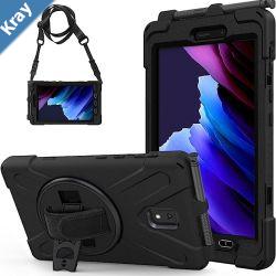 Generic Rugged Samsung Galaxy Tab Active3 8 Case Black  BuiltinKickstand Adjustable Hand Strap Pen Holder DropProof