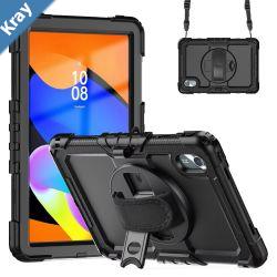 USP Rugged Lenovo Idea Tab 11 11 Case Black  BuiltinKickstand Adjustable Hand Strap Shoulder Strap Raised Edges DropProof 3 Year Warranty