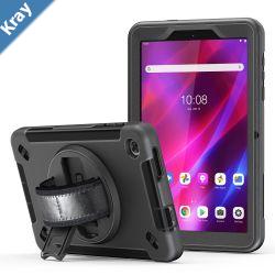 Pisen Rugged Lenovo Tab M8 4th Gen 8 TB300 Case Black  BuiltinKickstand Adjustable Hand Strap Shoulder Strap Pen Holder DropProof