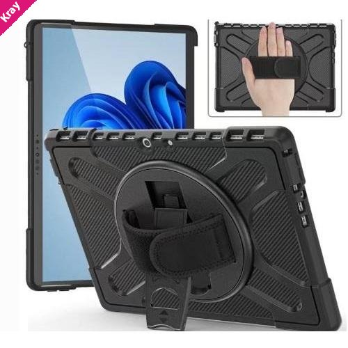 USP Rugged Microsoft Surface 10 Pro Case Black - Built-in-Kickstand, Adjustable Hand Strap, Pen Holder, DropProof, 3 Years Warranty