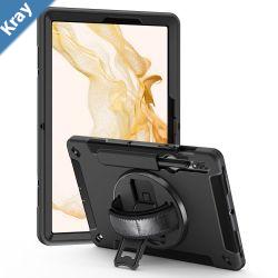 Pisen Rugged Samsung Galaxy Tab S9  Tab S8  Tab S7 11 Case Black  BuiltinKickstandAdjustable Hand StrapShoulder Strap