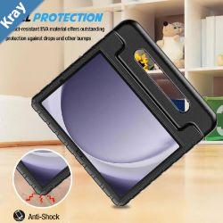 Pisen Samsung Galaxy Tab A9 11 Kid Friendly Case Black  Shockproof Raised Edges 180 Rotation Portable  Lightweight Perfect for Kid