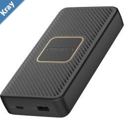 OtterBox Fast Charge Wireless Power Bank 15K mAh  Black 7880640 Dual Ports USBC 18W  USBA 18W 10W Qi Wireless 15cm USBC Cable Sleek