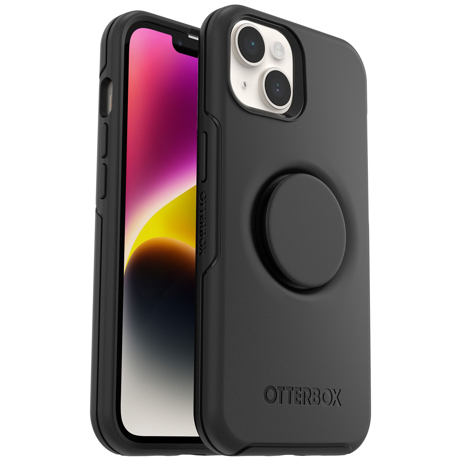 OtterBox Otter  Pop Symmetry Apple iPhone 14 Plus Case Black  7788743 Antimicrobial DROP 3X Military Standard Swappable PopGrip Raised Edges