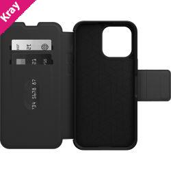 OtterBox Strada Apple iPhone 14 Pro Max Case Black - (77-88571), DROP+ 3X Military Standard, Leather Folio Cover, Soft Touch, 7 Years Warranty