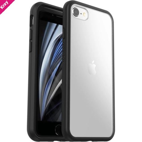 OtterBox React Apple iPhone SE (3rd & 2nd Gen) and iPhone 8/7 Case Black Crystal (Clear/Black) - (77-80951), DROP+ Military Standard, 7 Years Warranty