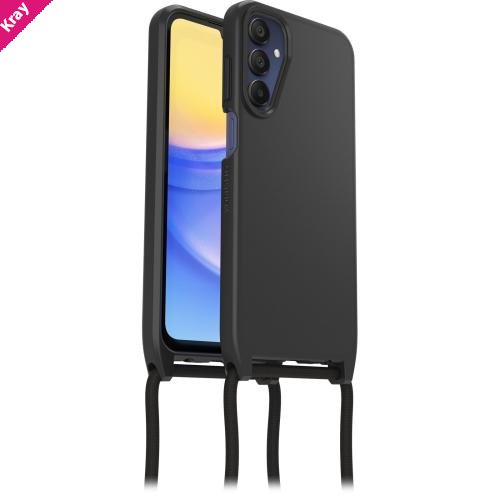 OtterBox React Necklace Samsung Galaxy A15 5G (6.5') Case - Black (77-95204),DROP+ Military Standard,Detachable Nylon Rope,7 Years Warranty
