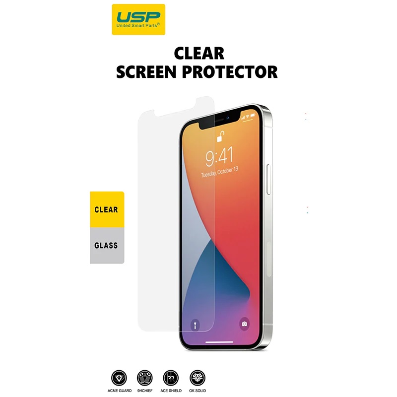 USP Apple iPhone 14  iPhone 13  iPhone 13 Pro Tempered Glass Screen Protector Clear  9H Surface Hardness Perfectly Fit Curves AntiScratch