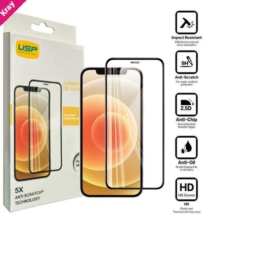 USP Apple iPhone 12 Pro / iPhone 12 (6.1') Armor Glass Full Cover Screen Protector - Impact-Resistant, Smooth Edges, 3 Years Warranty