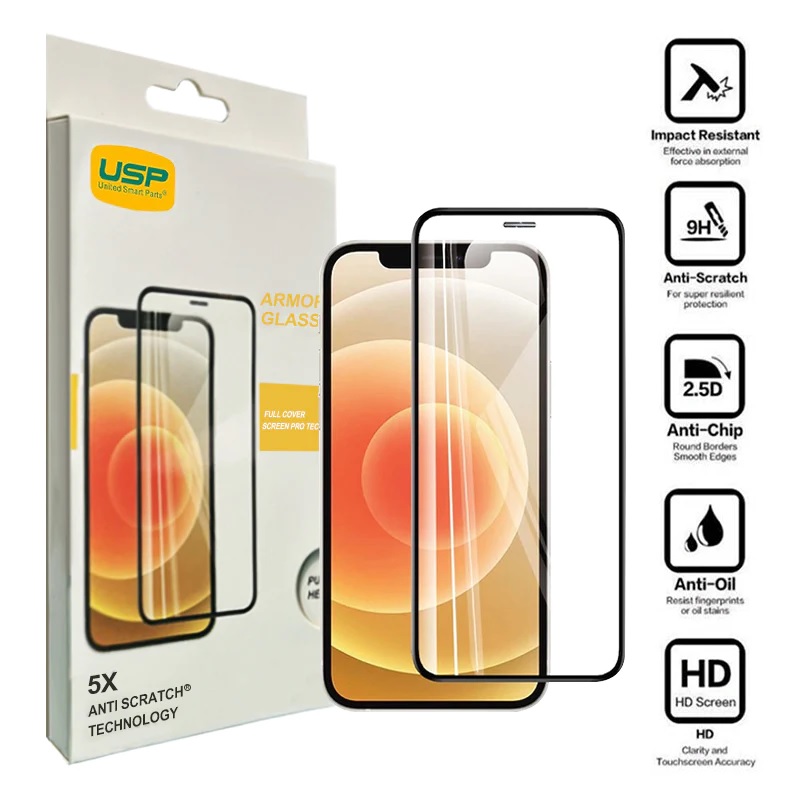 USP Apple iPhone 17e /  iPhone 16e / iPhone 14 / iPhone 13 Pro / iPhone 13 (6.1') Armor Glass Full Cover Screen Protector - 3 Years Warranty
