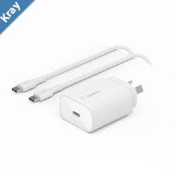 Belkin BoostCharge 25W USBC Cubic Wall Charger  USBC to USBC Cable 1M  White WCA012au1MWHB6 MFICertified CEW 2500 2 Years Warranty