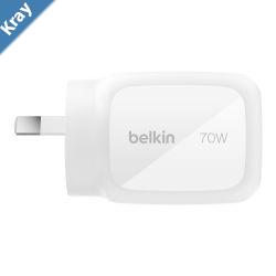 Belkin BoostCharge Pro 70W 3Port GaN Wall Charger  White WCH018AUWH Compact  Powerful Laptop Charger TravelReady 2 Years Warranty