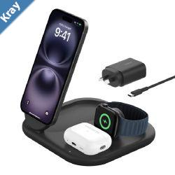 Belkin BoostCharge 3in1 Magnetic Foldable Wireless Charger 15W With Qi2  Black WIZ029auBK30W USBC PS1.5m USBC to USBC Cable2 Years Warranty