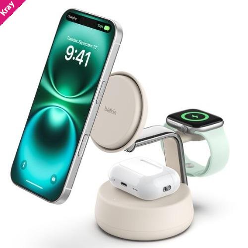 Belkin BoostCharge Pro 3-in-1 Magnetic Qi2 Wireless Charging Dock + 45W USB-C PSU + USB-C Cable - Black (WIZ040auCH), 25W, CEW $2500, 2 Years Warranty