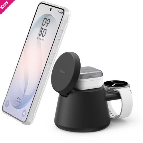 Belkin UltraCharge 3-in-1 Modular Charging Dock w/ Qi2 25W+45W Wall Charger+USB-C Cable(1M) -Black(WIZ052auBK),1xUSB-C(10W),$2500 CEW,2 Years Warranty