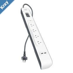 Belkin BSV401 4Outlet 2Meter Surge Protection Strip with two 2.4 amp USB charging ports Complete Threeline AC protection CEW 200002YR