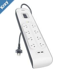 Belkin BSV804 8Outlet 2Meter Surge Protection Strip with two 2.4 amp USB charging ports Complete Threeline AC protection CEW 500002YR