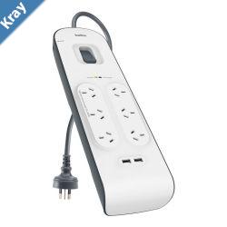 Belkin BSV604 6Outlet 2Meter Surge Protection Strip with two 2.4 amp USB charging ports  Complete Threeline AC protection CEW 300002YR