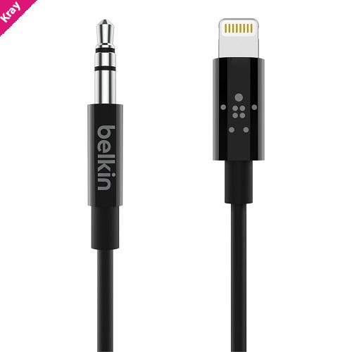 Belkin 3.5 mm Audio Cable With Lightning Connector (0.9M) - Black(AV10172bt03-BLK), High Resolution Audio, MFI-Certified, Apple, 2 Years Warranty
