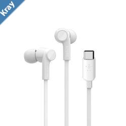 Belkin SoundForm Wired Earbuds With USBC Connector USBC Headphones  White G3H0002btWHT Water Resistant Builtin Microphone 2 Years Warranty