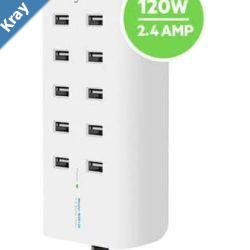 Belkin 10Port USB Charging Station  Hub 10xUSBA Ports2.4AmpsIntelligent ChargingWall  Desk mountableCompact Overcurrent protection