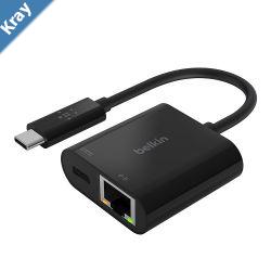 Belkin USBC to Ethernet  Charge Adapter  BlackINC001btBK Power Delivery up to 60W Use With Network Speeds up to 1000 Mbps2YR