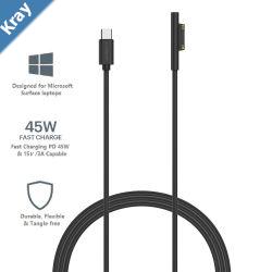 Cygnett Essentials USBC To Microsoft Surface Laptop Cable 1M  Black CY3034USCMS 45W Fast Charging Magnetic Connection Quick  Safe2 Yr. WTY.