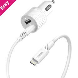 OtterBox Dual Port (24W) Car Charger with Lightning to USB-A Cable (1M) - White (78-52698), Compact design,Safe & Smart Charging