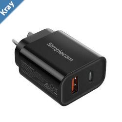 Simplecom CU220 Dual Port PD 20W Fast Wall Charger USBC  USBA for Phone Tablet