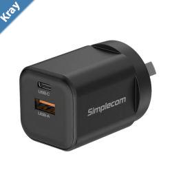 Simplecom CU235 Dual Port PD 35W Fast Wall Charger USBC  USBA for Phone Tablet