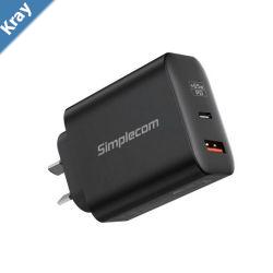 Simplecom CU265 Dual Port PD 65W GaN Fast Wall Charger USBC  USBA for Phone Laptop