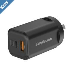 Simplecom CU365 3Port PD 65W GaN Wall Charger Dual USBC  USBA for Phone Laptop