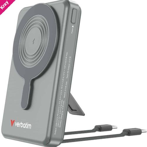 Verbatim Power Bank Magnetic Wireless 10.000 mAh C+C Display - Grey