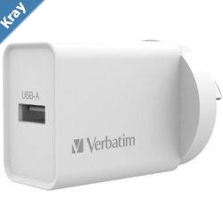 Verbatim USB Charger Single Port 2.4A  White Single Port Wall Charger